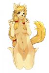  2018 amber_eyes anthro black_nose blush breasts brown_fur brown_hair butt canine claws crownprince digital_media_(artwork) dog feline female fur hair horn hybrid long_hair looking_at_viewer mammal melissa(hipcat) nude pussy simple_background smile solo 