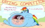  belly big_belly cutie_mark duo earth_pony english_text equine feathered_wings feathers female friendship_is_magic graphene hair hooves horse long_hair mammal multicolored_hair my_little_pony open_mouth oral_vore overweight pony purple_eyes rainbow_dash_(mlp) size_difference smile teeth text thick_thighs tongue tongue_out vore wide_hips wings 
