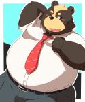  2016 96k-k abstract_background barazoku bear blush clothing kemono mammal necktie obese overweight pose solo standing uniform 