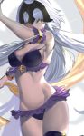  arm_strap bikini black_bikini black_legwear bracelet breasts cleavage cowboy_shot fate/grand_order fate_(series) floating_hair frilled_bikini frills groin jeanne_d'arc_(alter)_(fate) jeanne_d'arc_(fate)_(all) jewelry large_breasts long_hair looking_at_viewer sakupannda06o sideboob silver_hair solo sparkle standing swimsuit thighhighs very_long_hair white_background yellow_eyes 