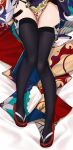  azur_lane black_legwear commentary_request dakimakura highres long_hair lower_body lying on_back out_of_frame panties prinz_eugen_(azur_lane) side-tie_panties solo thighhighs tony_guisado traditional_clothes underwear white_hair 