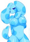  2018 anthro blue&#039;s_clues blue_(blue&#039;s_clues) blue_eyes canine digital_media_(artwork) dog female looking_at_viewer mammal napdust nipples nude simple_background smile solo thick_thighs 