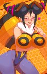  1girl black_hair blush breast_hold breasts capcom cleavage cosplay han_juri inverted_nipples large_breasts leotard looking_at_viewer nail_polish open_mouth pantyhose q-bee q-bee_(cosplay) smile street_fighter topless vampire_(game) 