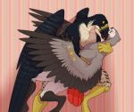  2018 anthro avian beak bird digital_media_(artwork) duo eyes_closed falcon feathered_wings feathers male male/male nude smile uni wings 