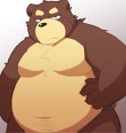  2017 96k-k barazoku bear body_hair facing_viewer grizzly_bear hand_on_stomach happy_trail kemono male mammal obese overweight simple_background solo standing white_background 
