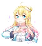  :3 bad_id bad_pixiv_id bangs blonde_hair blue_eyes blush character_request choker closed_mouth cropped_torso earrings eyebrows_visible_through_hair frilled_shirt frills gradient_hair hair_between_eyes hair_bun hair_ornament hands_up heart heart_earrings heart_hands highres jacket jewelry long_hair long_sleeves looking_at_viewer mole mole_under_mouth moong_gya multicolored_hair open_clothes open_jacket original pink_choker pink_hair pointy_ears power_symbol shirt side_bun signature simple_background solo sparkle star star_hair_ornament white_background white_shirt 