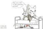  balls canine colrblnd_(artist) disney english_text eyewear feet female fennec fox glasses librarian library male mammal necktie nick_wilde paws penis public quickie text tongue zootopia 