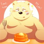  2016 96k-k abstract_background barazoku bear blush english_text food kemono male mammal obese overweight pancake polar_bear solo table text tongue tongue_out 