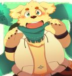  2017 96k-k abstract_background barazoku blush canine cusith dog kemono male mammal obese overweight scarf simple_background solo tattoo tokyo_afterschool_summoners 
