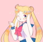  anthro anthrofied blush clothing female fredek666 hair lagomorph looking_at_viewer mammal one_eye_closed open_mouth pigtails rabbit sailor_moon_(character) sailor_moon_(series) smile solo uniform wink 