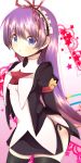 :o arms_behind_back black_hairband black_legwear black_panties blue_eyes blush bow commentary_request feli_(puyopuyo) floral_background gradient gradient_background hairband long_hair long_sleeves looking_at_viewer maid_headdress musical_note panties puffy_sleeves purple_background purple_hair puyopuyo red_bow rento_(rukeai) side-tie_panties side_slit solo star starry_background thighhighs underwear white_background 