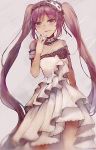  bare_shoulders black_ribbon blush choker commentary_request dress fate/grand_order fate_(series) hairband hand_to_own_mouth lolita_hairband long_hair looking_at_viewer puraco ribbon smile solo stheno strapless strapless_dress very_long_hair white_dress 