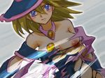  artist_request blonde_hair blue_eyes blush breasts dark_magician_girl duel_monster earrings jewelry nipples torn_clothes yu-gi-oh! yuu-gi-ou_duel_monsters 