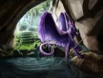  avian bird breasts cave dragon female horn invalid_color invalid_tag maria mist nature outside slit spiffydragon staff water wings 