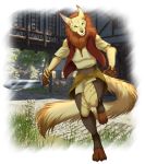  5_fingers anthro blue_eyes clothed clothing digital_media_(artwork) digitigrade feline female holding_object holding_weapon inkrend mammal melee_weapon smile standing sword weapon whiskers 