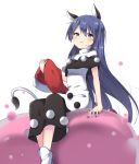  alternate_hair_length alternate_hairstyle amashi_(qcmrq906) animal_ears bad_id bad_pixiv_id black_dress blob blue_eyes blue_hair blush check_commentary commentary commentary_request doremy_sweet dress feet_out_of_frame hat hat_removed headwear_removed holding holding_hat long_hair looking_at_viewer multicolored multicolored_clothes multicolored_dress parted_lips santa_hat simple_background sitting smile socks solo tail tapir_ears tapir_tail touhou very_long_hair white_background white_dress white_legwear 