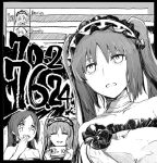  &gt;_o bare_shoulders character_name closed_eyes commentary_request euryale fate/grand_order fate_(series) flying_sweatdrops greyscale hairband holding holding_sign jewelry lolita_hairband long_hair marie_antoinette_(fate/grand_order) minamoto_no_raikou_(fate/grand_order) monochrome multiple_girls necklace one_eye_closed open_mouth saint_quartz sign smile stheno syatey twintails 