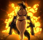  2018 amber_steel anthro big_breasts bra breasts cleavage clothed clothing equine explosion fan_character female gun horn mammal metalfoxxx my_little_pony panties ranged_weapon solo underwear unicorn weapon 