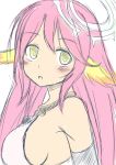  blush breasts gloves halo jibril_(no_game_no_life) kizamikouki large_breasts long_hair magic_circle no_game_no_life open_mouth pink_hair sideboob sketch solo wing_ears yellow_eyes 