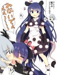 2girls :3 alternate_hair_length alternate_hairstyle animal_ears black_dress black_eyes black_gloves blue_eyes blue_hair blush breasts closed_eyes commentary crying doremy_sweet dress eyebrows_visible_through_hair facing_another full-face_blush glomp gloves highres hug kishin_sagume lolimate long_hair looking_at_another medium_breasts multicolored multicolored_clothes multicolored_dress multiple_girls multiple_views no_hat no_headwear no_shoes open_mouth pom_pom_(clothes) short_hair silver_hair simple_background smile socks spoken_interrobang standing sweatdrop tail tapir_ears tapir_tail touhou translated very_long_hair white_background white_dress white_legwear yuri 