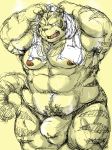  2015 barazoku bulge clothing feline fundoshi japanese_clothing kemono kotobuki male mammal monochrome muscular obese overweight simple_background sketch soaked solo standing sweat tiger towel underwear 