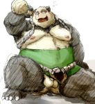  2015 alcohol altered_state_of_consciousness barazoku bear beverage clothed clothing drunk flaccid humanoid_penis kemono kotobuki male mammal muscular obese overweight panda pandaren partially_clothed penis simple_background sitting solo video_games warcraft white_background 