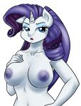  2016 5_fingers alpha_channel anthro areola big_breasts breasts equine erect_nipples eyebrows eyelashes eyeshadow female friendship_is_magic fur hair hand_on_breast hi_res horn makeup mammal my_little_pony navel nipples nude pia-sama purple_hair purple_nipples rarity_(mlp) simple_background solo transparent_background unicorn unicorn_horn white_fur 