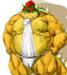  2015 akimbo barazoku bowser clothing fundoshi japanese_clothing kemono koopa kotobuki male mario_bros muscular nintendo obese overweight portrait scalie simple_background solo standing three-quarter_portrait underwear video_games white_background 