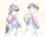  1girl :d black_eyes black_hair blazer blue_jacket blush bow bubble flower hair_flower hair_ornament index_finger_raised jacket koi_dance komi-san_wa_komyushou_desu komi_shouko long_hair looking_at_viewer mitsugu necktie open_mouth school_uniform smile tadano_hitohito upper_body 