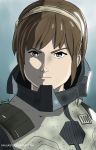  1girl bodysuit breasts brown_eyes brown_hair godzilla:_monster_planet godzilla_(series) headband military military_uniform polygon_pictures small_breasts spacesuit toho_(film_company) yuko_tani 