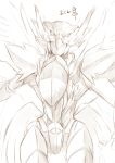  armor greyscale lineart looking_at_viewer male_focus mask monochrome outstretched_arms rento_(rukeai) saikyou_ginga_ultimate_zero_~battle_spirits~ shading solo traditional_media wings 