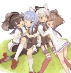  amatsukaze_(kantai_collection) bangs black_hair black_legwear black_panties blue_eyes blue_hair blunt_bangs blush brown_eyes brown_hair cheek-to-cheek choker cuddling dress eyebrows_visible_through_hair fang garter_straps gloves gradient_hair grass grey_hair hatsukaze_(kantai_collection) headgear kantai_collection kneehighs loafers long_hair long_sleeves looking_at_another monaka_ooji multicolored_hair multiple_girls on_grass on_ground one_eye_closed open_mouth panties pantyhose pantyshot pantyshot_(sitting) red_legwear rudder_shoes sailor_dress school_uniform see-through shoes short_hair short_sleeves side-tie_panties sitting skirt smokestack_hair_ornament striped striped_legwear thighhighs tokitsukaze_(kantai_collection) two_side_up underwear wavy_mouth white_background white_gloves white_legwear white_panties yukikaze_(kantai_collection) 