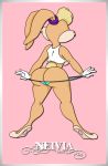  2015 big_butt blonde_hair butt clothed clothing female gloves hair lagomorph lola_bunny looney_tunes mammal ne1v1a panties rabbit simple_background skimpy solo underwear warner_brothers watermark 