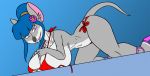  2017 5_fingers anthro bedroom_eyes big_breasts bikini blue_hair breasts buckteeth cleavage clothed clothing creatiffy curvaceous female flower flower_in_hair footwear fur geronimo_stilton_(series) grey_fur hair half-closed_eyes hand_on_breast high_heels huge_breasts hyper hyper_breasts looking_at_viewer mammal mouse multicolored_fur pink_eyes plant rodent seductive shoes simple_background smile solo swimming_pool swimsuit teeth thea_sisters thick_thighs two_tone_fur violet_(thea_sisters) voluptuous white_fur wide_hips 