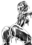  1girl 7_percent ass breasts female from_behind goo_girl liquid_metal looking_back monster_girl nude original pussy shiny solo transparent_background 