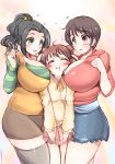 3girls breast_press breasts cleavage huge_breasts kurokaze_no_sora large_breasts multiple_girls thighhighs 