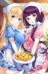  :q apron blend_s blonde_hair blue_eyes blue_shirt blue_skirt blush breasts brick_wall chestnut_mouth closed_mouth commentary copyright_name finger_to_mouth food frilled_apron frills gloves head_scarf head_tilt heart hinata_kaho hitsukuya holding holding_plate indoors large_breasts long_hair looking_at_viewer low_twintails multiple_girls omurice parted_lips pink_shirt pink_skirt plate pleated_skirt puffy_short_sleeves puffy_sleeves purple_eyes purple_hair sakuranomiya_maika shirt short_sleeves skirt small_breasts smile stile_uniform thighhighs tongue tongue_out twintails uniform very_long_hair waist_apron waitress white_apron white_gloves white_legwear 