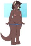  2018 breasts brown_fur brown_hair clothing female fur hair looking_at_viewer mammal mustelid nipples nude os otter panties panties_down pussy standing tongue tongue_out underwear 