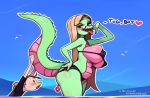  &lt;3 2017 alligator anal anal_beads anal_penetration anthro avian beak big_breasts bikini bird blush breasts brown_hair butt clothed clothing crocodile crocodilian cyancapsule day dialogue digital_media_(artwork) duo english_text eyewear female glasses green_scales hair hand_on_hip huge_breasts looking_back male matz multicolored_skin nipple_bulge open_mouth outside partially_submerged penetration pink_scales pink_skin raised_tail red_eyes reptile scales scalie seagull seaside sex_toy shirt signature sky standing sweat swimsuit teeth text tongue tongue_out two_tone_skin water 