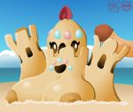  2016 animate_inanimate beach big_breasts breasts erection eyelashes female handjob huge_breasts human humanoid_penis interspecies mammal nintendo nipples not_furry palossand penis pok&eacute;mon pok&eacute;mon_(species) pok&eacute;philia sand_castle screwroot sculpture seaside sex smile thompson-vonjung video_games 