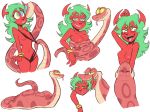  4:3 ambiguous_gender bikini breasts cannibal_prince clothing demon drooling female green_hair hair horn hypnosis mind_control nipples panty_and_stocking_with_garterbelt red_skin reptile saliva scalie scanty snake swimsuit vore 