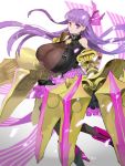  1girl belt_collar bow breasts claws fate/extra fate/extra_ccc fate/grand_order fate_(series) gigantic_breasts hair_ribbon highres long_hair looking_at_viewer o-ring o-ring_top passion_lip pink_eyes pink_ribbon purple_hair ribbon shoulder_cutout skirt solo very_long_hair 