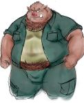  2011 barazoku boar bulge clothed clothing facing_viewer fully_clothed kemono kotobuki male mammal muscular obese overweight porcine simple_background solo standing three-quarter_profile white_background 