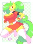  anthro big_breasts breasts cleavage clothed clothing earth_pony equine fan_character female fur green_hair hair hi_res horse huge_breasts legwear mammal mango_(character) my_little_pony pony solo theycallhimcake yellow_fur 