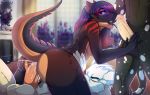  2018 anthro balls blue_eyes canine cum cum_in_ass cum_in_mouth cum_inside detailed_background digital_media_(artwork) dragon female hair lesspie male male/female mammal penetration penis purple_hair sex spines tai_lung_(artist) 