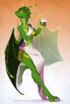  2018 4_toes 5_fingers anthro barefoot breasts clothed clothing digital_media_(artwork) dragon female kyander scalie simple_background smile solo toes western_dragon yellow_eyes 