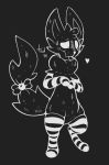  &lt;3 2018 ambiguous_gender anthro armwear blush cat clothed clothing cosmic_being cosmic_cat feline hi_res legwear mammal neck_fur partially_clothed pinup pose ribbons sleeves slightly_chubby solo standing stockings tad 