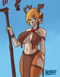  battlerite big_breasts blonde_hair blossom_(battlerite) blue_eyes breasts cervine female hair huge_breasts invalid_tag mammal nobro short_hair staff voluptuous 