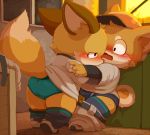  anthro blush canine clothed clothing cub dog duo fox hug imminent_sex male male/male mammal moketiw open_mouth pants_down partially_clothed underwear young 