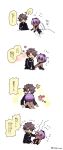  &gt;_&lt; 1girl black_hair blue_eyes blush comic dark_skin error fate/grand_order fate_(series) flying_sweatdrops fujimaru_ritsuka_(male) hand_on_another's_head hassan_of_serenity_(fate) highres hug nabenko polar_chaldea_uniform purple_eyes purple_hair simple_background translation_request twitter_username 